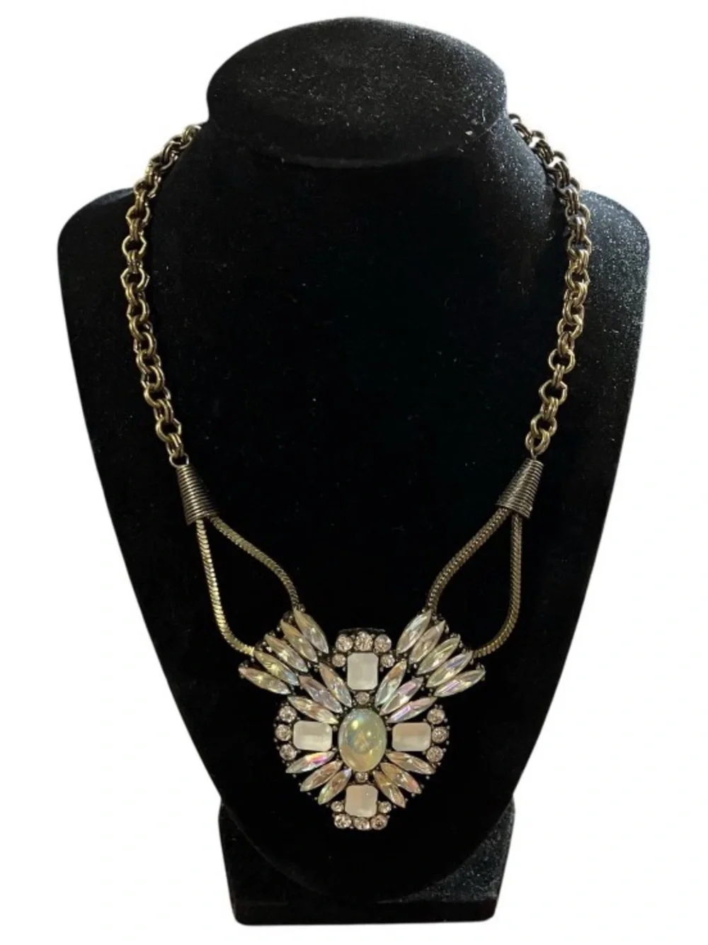 Baublebar AB Rhinestone Iridescent Cabochon Statement Necklace Gold Tone Glam